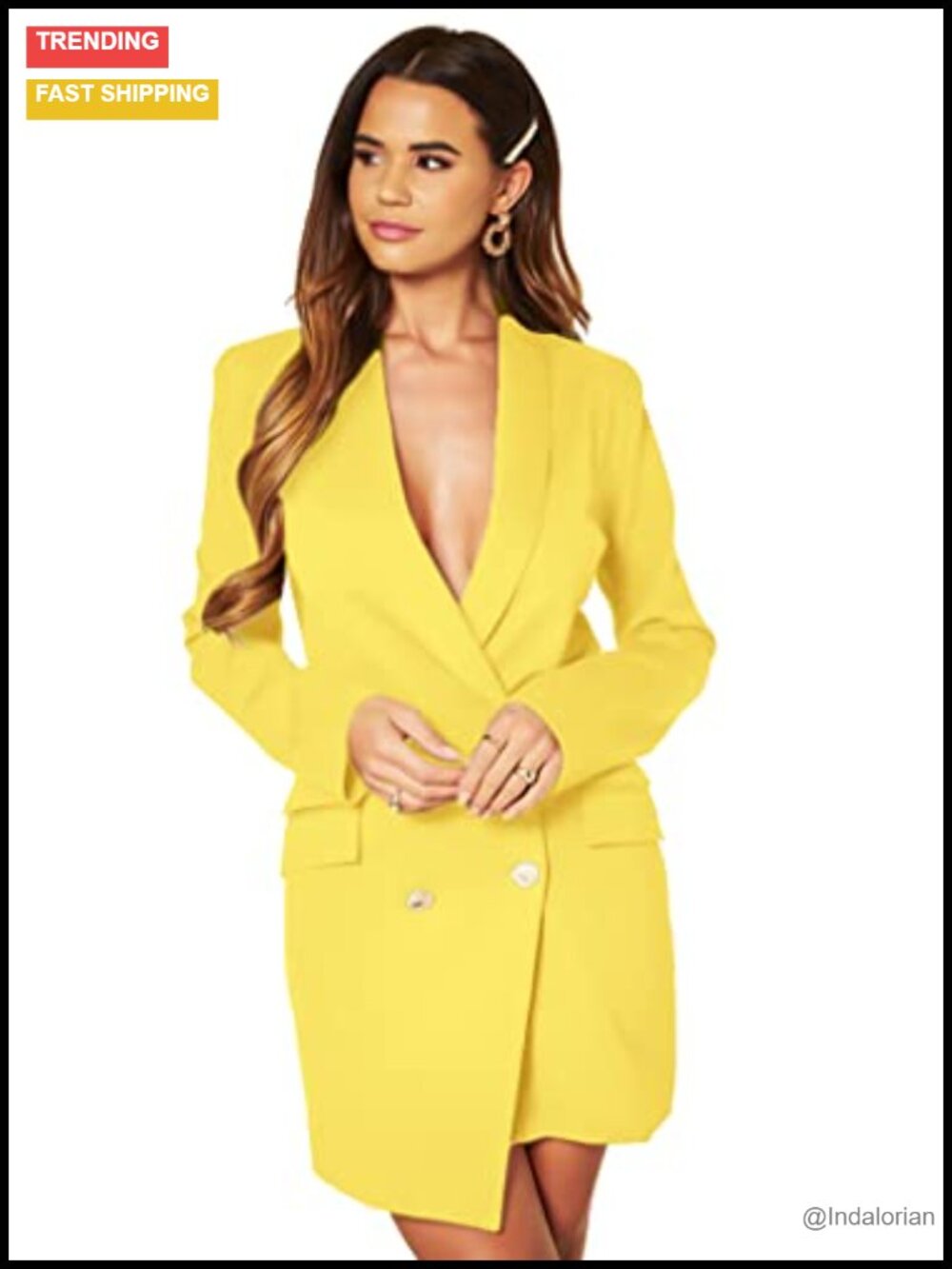 Asymmetric Blazer Dress with Gold Buttons - Office Work Casual